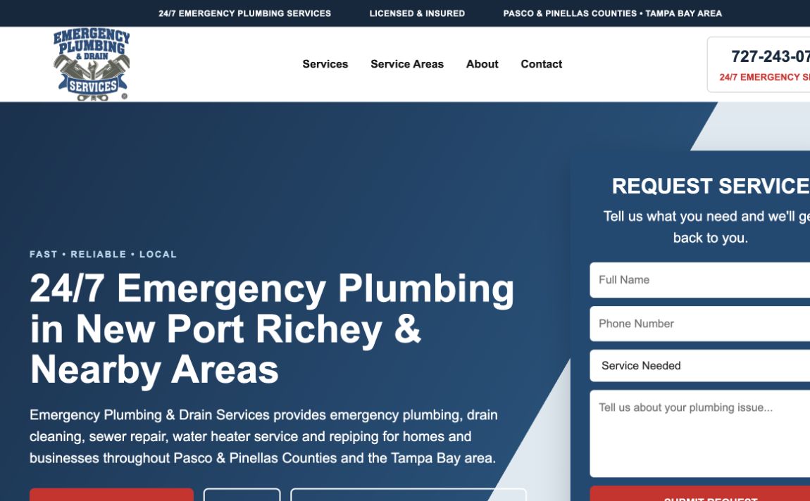 Screenshot της αρχικής σελίδας Emergency Plumbing